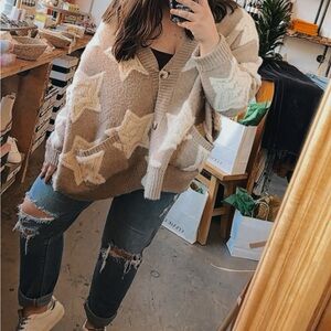 BUCKETLIST Beige and Cream Star Cardigan